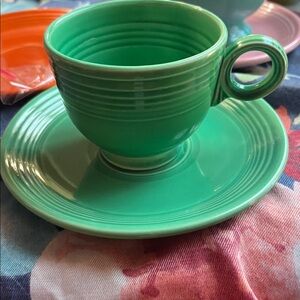 Homer Laughlin Fiesta (Old): Lt Green 2 3/4" Cup and Saucer,